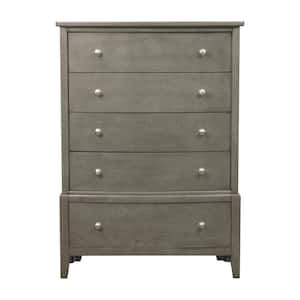 37.25 in. Gray 5-Drawer Chest of Drawers