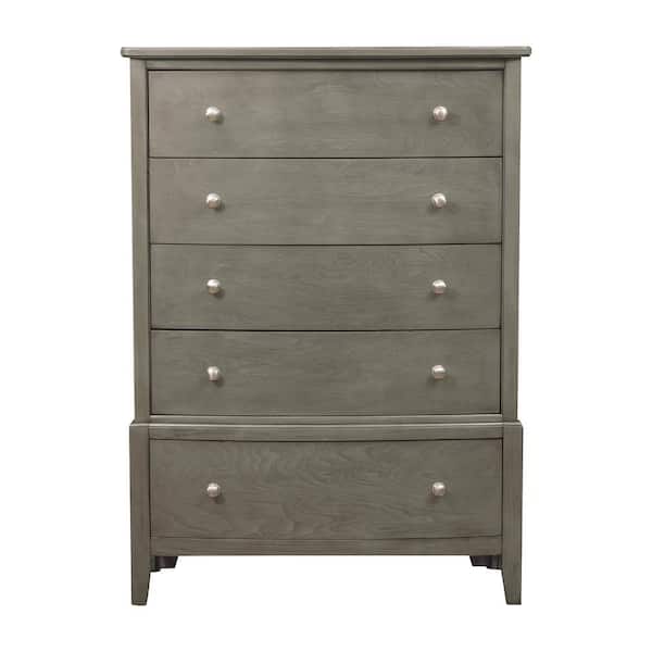 Benjara 37.25 in. Gray 5-Drawer Chest of Drawers