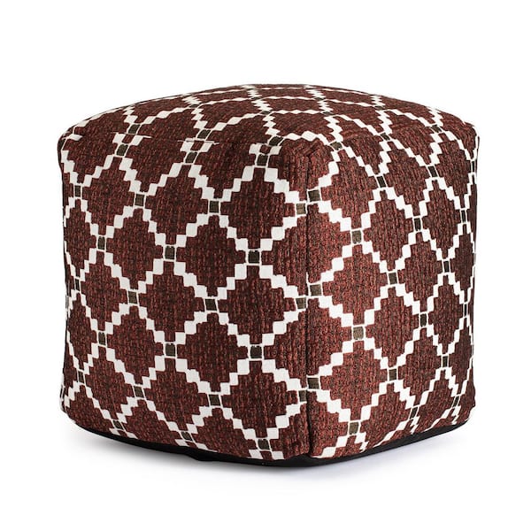 Deschutes Red 18 in. x 18 in. x 18 in. Red and Ivory Pouf