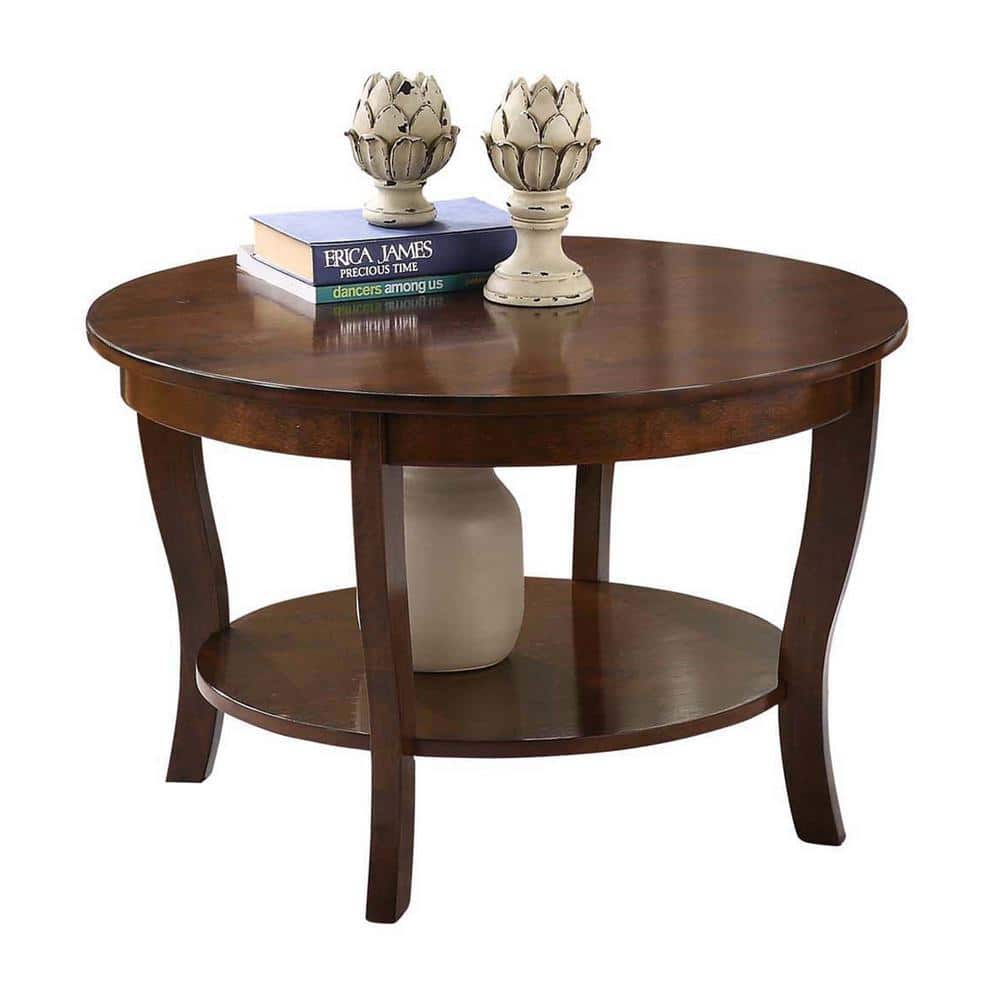 Heritage Classic 30" Round Espresso Wood Coffee Table with Shelf