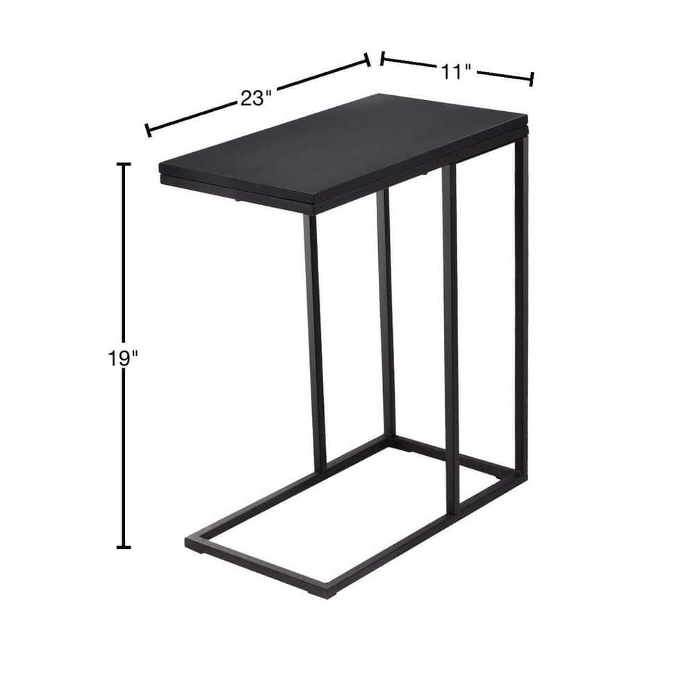 Black Wood and Metal C-Shape Side Table