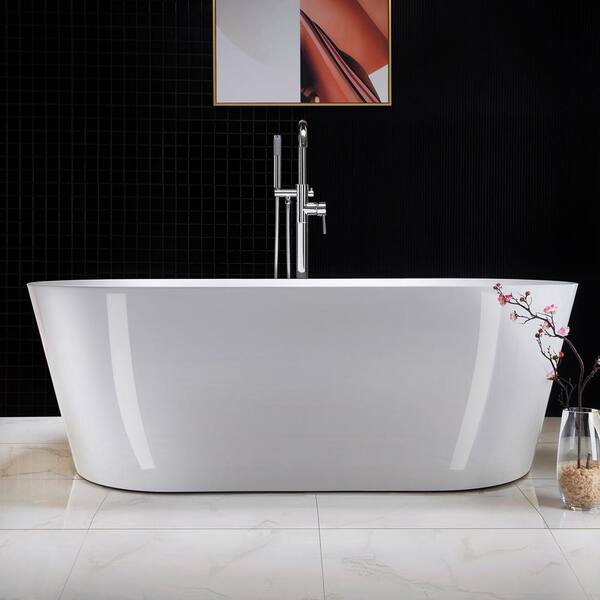 Bradbury 67 in. Acrylic FlatBottom Double Ended Bathtub with Polished Chrome Overflow and Drain Included in White