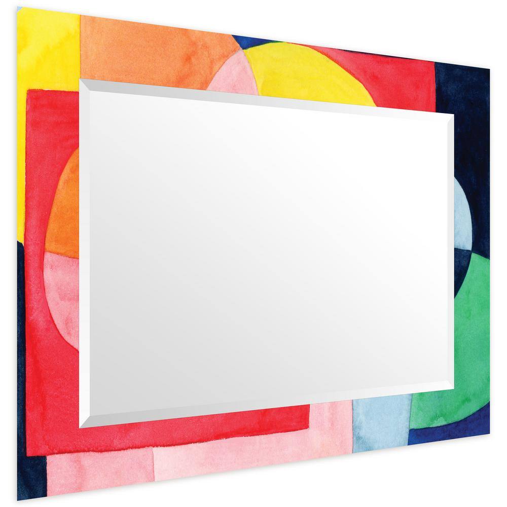 Colorful Rectangular Frameless Beveled Wall Mirror with Abstract Design