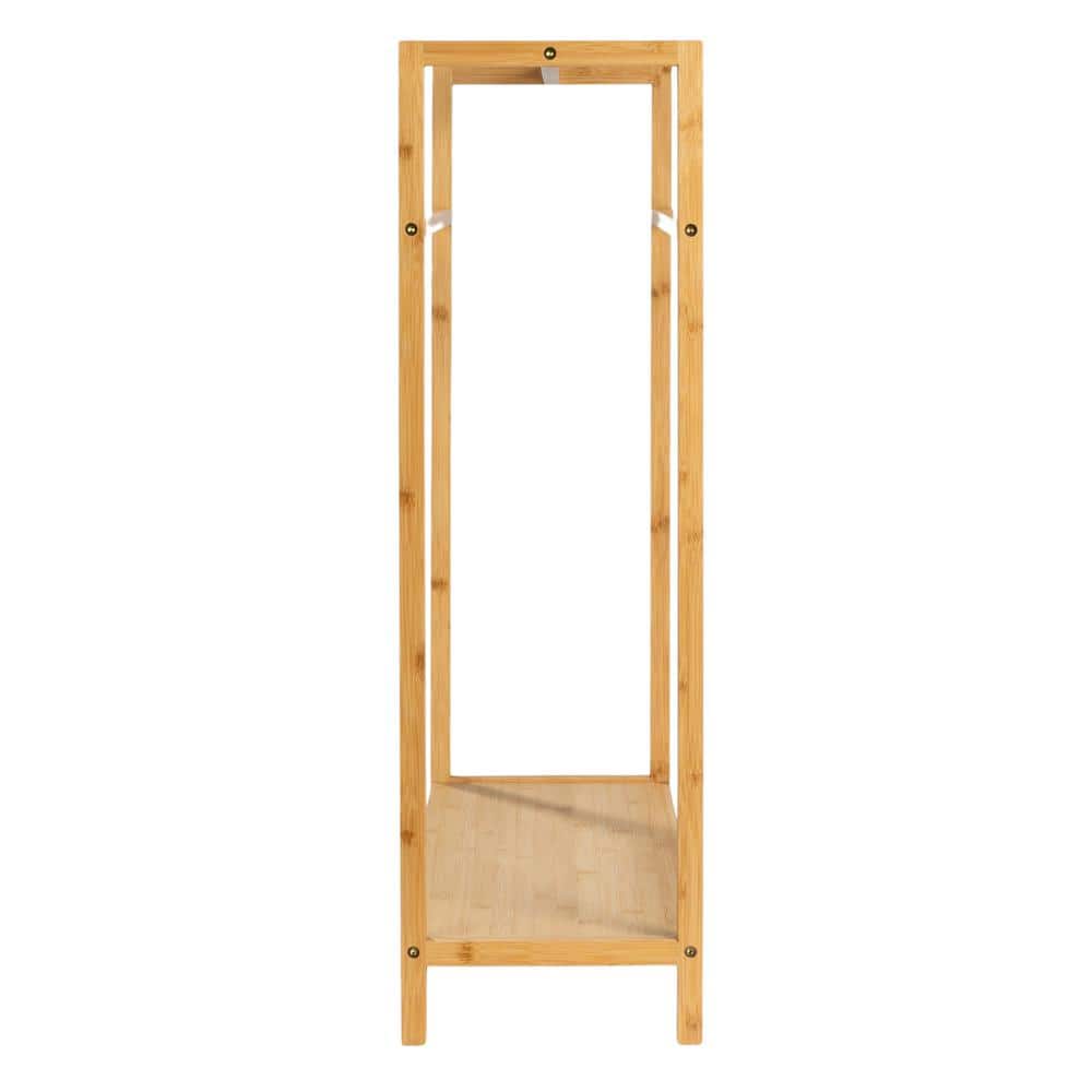 Natural Bamboo Freestanding Towel Rack with Shelf