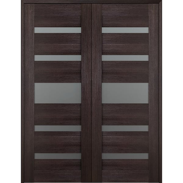 Belldinni Vona 07-05 36 in. x 96 in. Both Active 5-Lite Frosted Glass Veralinga Oak Wood Composite Double Prehung French Door