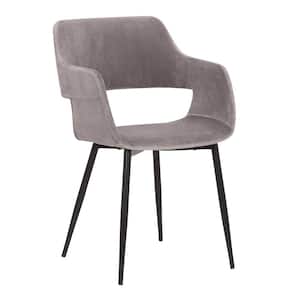 Ariana Contemporary Dining Chair in Black Metal Finish and Grey Velvet