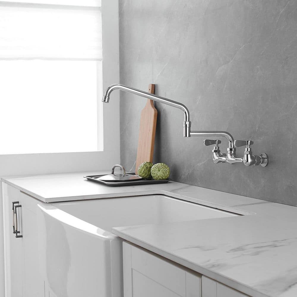Polished Chrome 18" Wall-Mount Commercial Kitchen Faucet