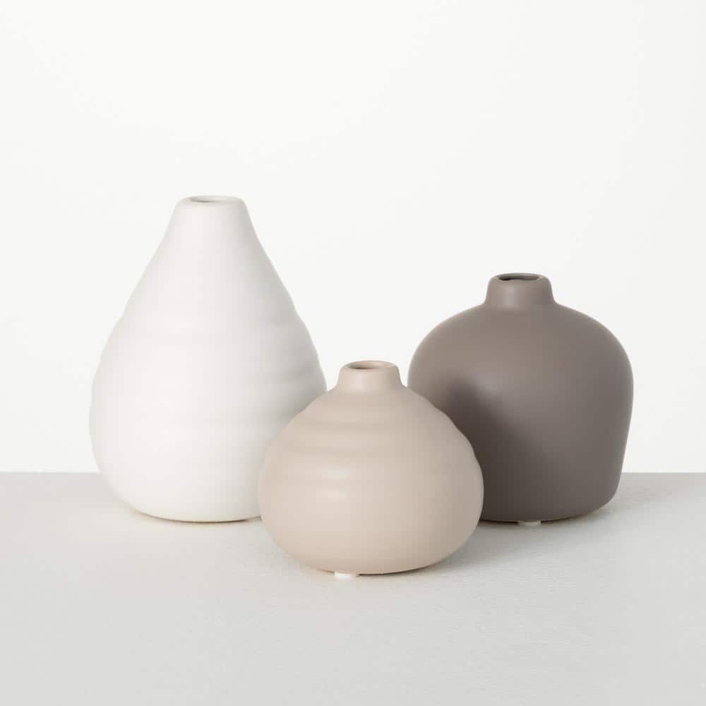 Neutral Ceramic Bud Table Vase Set of 3