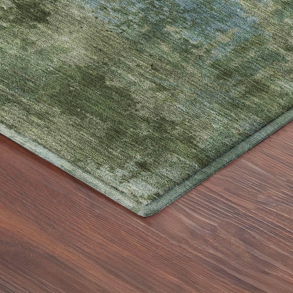Mayfield Premium Machine Washable Abstract AMF2370 Green 2 ft. x 7 ft. Runner Rug