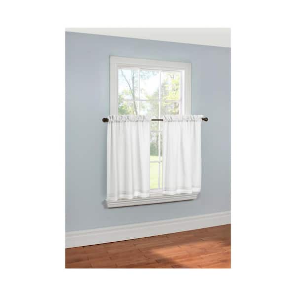 Rhapsody White 54 in. W x 24 in. L Lined Room Darkening Rod Pocket Curtain Tiers (2-Piece Set)