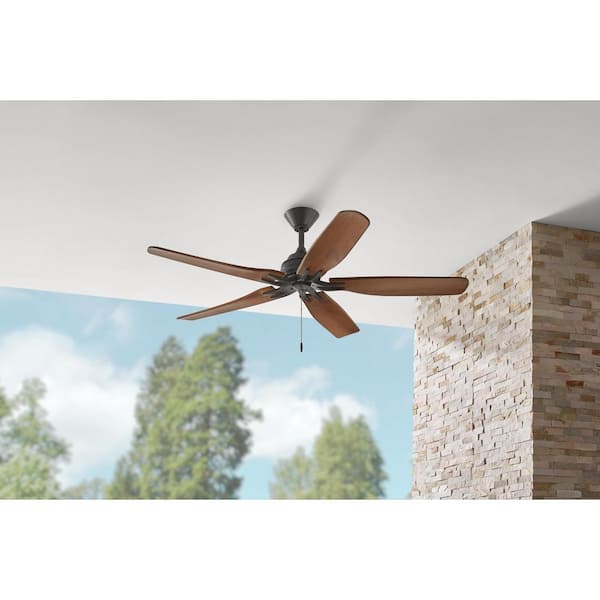 Danetree 60 in. Indoor/Outdoor Natural Iron Ceiling Fan with Hand Carved Wood Blades and Pull Chain Included