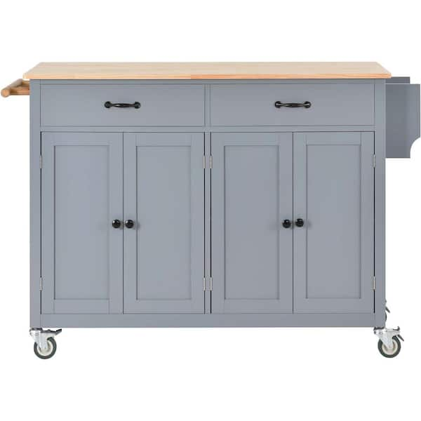 Blue Wood Kitchen Cart with Solid Wood Top and Locking Wheels (54.3 in ...