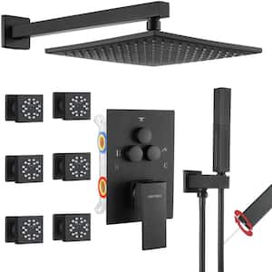 Single Handle 3-Spray Patterns 1-Spray Shower Faucet 1.8 GPM with Pressure Balance, Shower Head 10 in. Matte Black