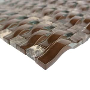 Midcentury Modern Brown 12 in. x 12 in. 3D Wave Glass and Stone Mosaic Wall Tile (14.7 sq. ft./Sheet)