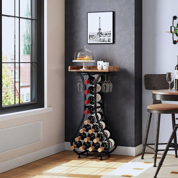 14-Bottle Black 35.4 in. Freestanding Floor Wine Rack with Glass Holder, Mini Bar Table Wine Holder Stand for Home
