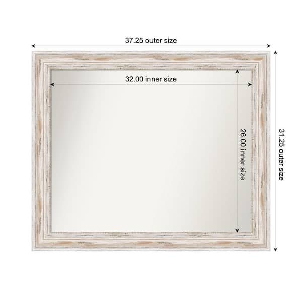 Amanti Art Alexandria Whitewash 37.25 in. x 31.25 in. Custom Non-Beveled Wood Framed Bathroom Vanity Wall Mirror