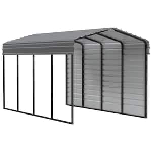 10 ft. W x 20 ft. D x 9 ft. H Charcoal Galvanized Steel Carport with 1-sided Enclosure