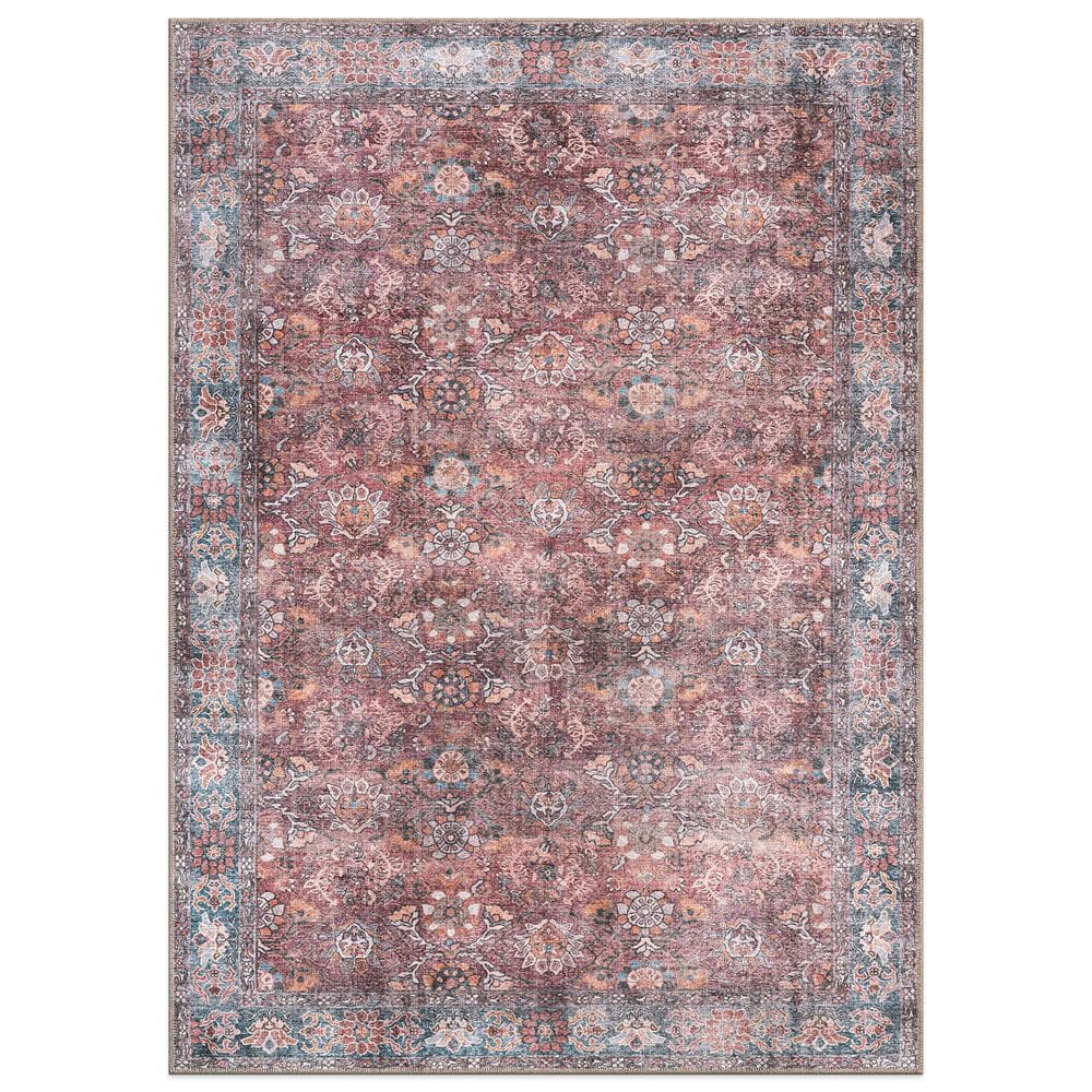 Amber Multi 7 ft. 7 in. x 9 ft. 6 in. Transitional Bordered Vintage Machine Washable Non Slip Area Rug price history on PriceWatchPro
