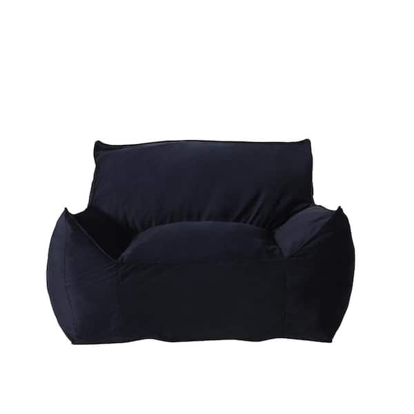 Noble House Velie Midnight Blue Velveteen Bean Bag Chair with Armrests 32.00 X 42.00 X 40.00