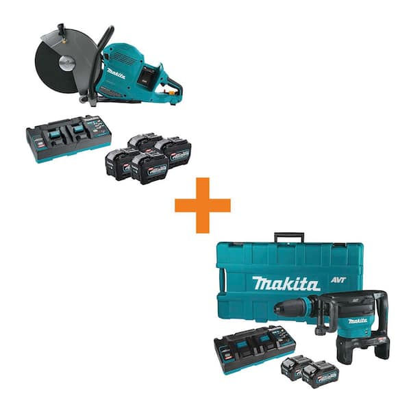 80V max (40V max X2) XGT Brushless 14 in. Power Cutter Kit w/ 4 Batteries (8.0Ah) w/ XGT 28 lb. Demo Hammer Kit, 4.0Ah