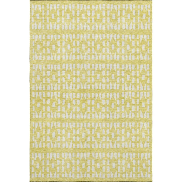 Addison Rugs Mayfield Premium Machine Washable Abstract AMF963 Yellow 2 ft. 6 in. x 3 ft. 10 in. Area Rug