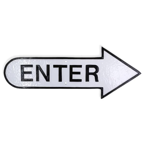 Montague Metal Products 6" x 15.5" Right Arrow Enter Statement Plaque Sign-White/Black
