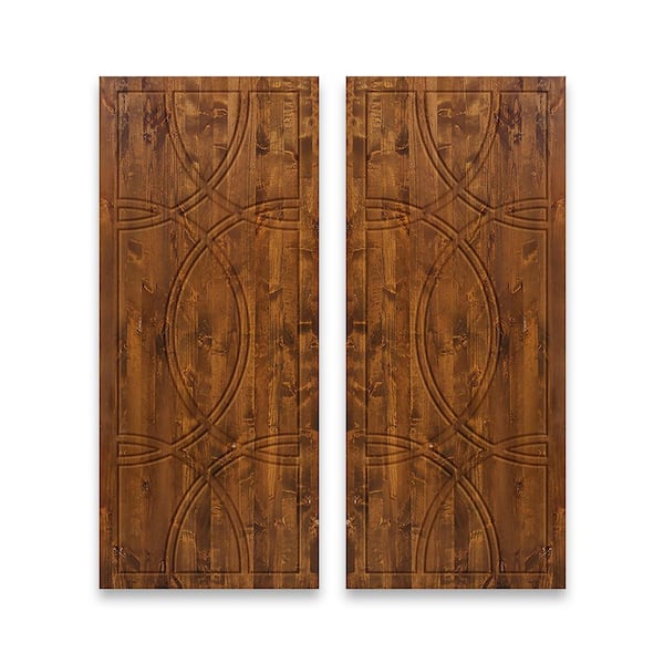 CALHOME 60 in. x 84 in. Hollow Core Walnut Stained Solid Wood Interior Double Sliding Closet Doors