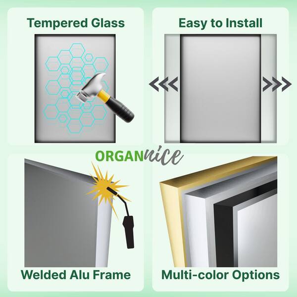 60 in. W x 36 in. H Silver Aluminum Rectangular Framed Wall Bathroom Vanity Wall Mount Mirror