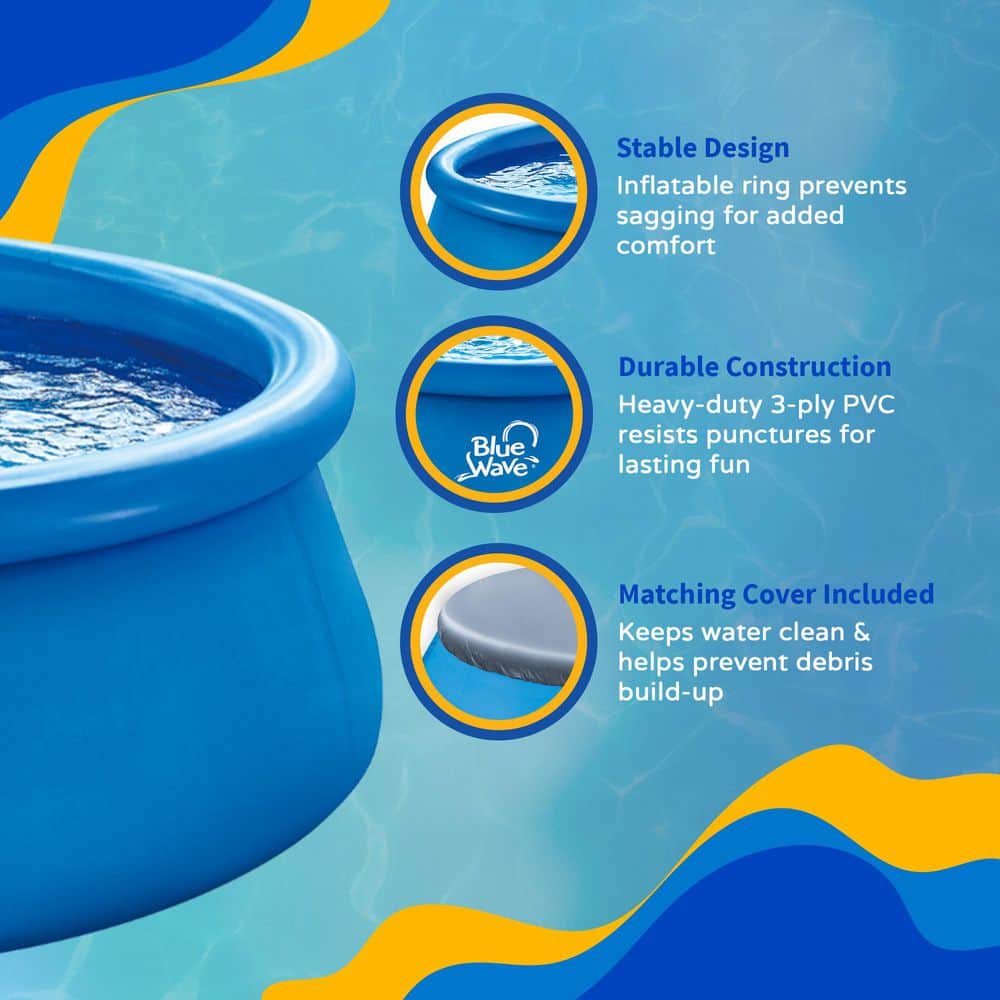 Blue Wave 9ft Round Inflatable Family Pool with Cover