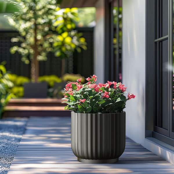 Morrava 17 in. Large Charcoal Black Concrete Round Planter/Pot with Drainage Holes