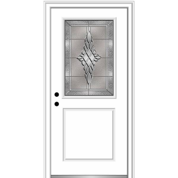 MMI DOOR 36 in. x 80 in. Grace Right-Hand Inswing 1/2-Lite Decorative Primed Fiberglass Prehung Front Door on 6-9/16 in. Frame