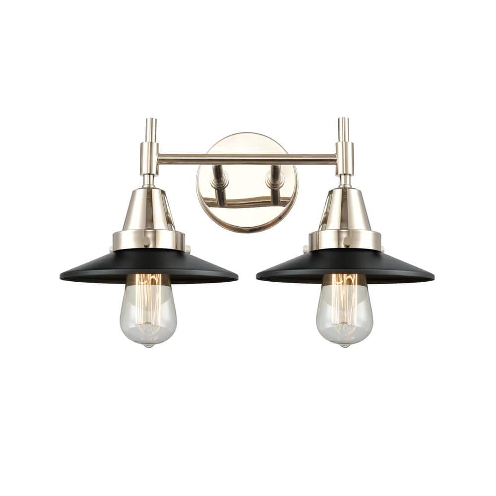 Railroad 17 in. 2 Light Polished Nickel, Matte Black Vanity Light with Black Metal Shade price history on PriceWatchPro