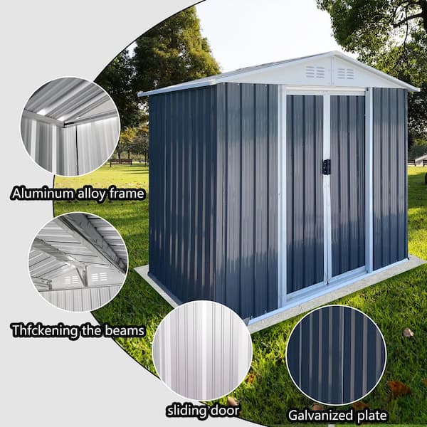 6 ft. W x 4 ft. D Metal Garden Shed with Sliding Door, Base Frame
