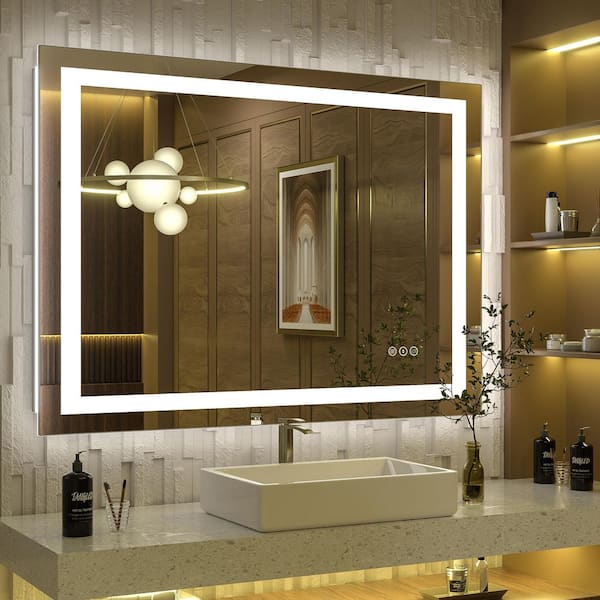 44 in. W x 32 in. H Rectangular Frameless Front & Back LED Lighted Anti-Fog Tempered Glass Wall Bathroom Vanity Mirror