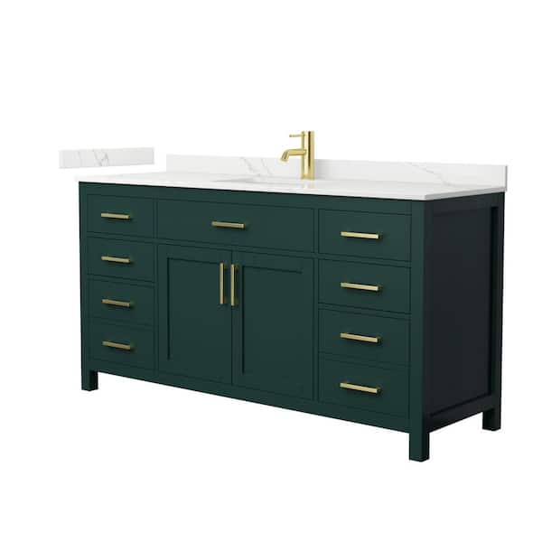 Wyndham Collection Beckett 66 in. Single Freestanding Green Bath Vanity with Giotto Quartz Top (Assembled)