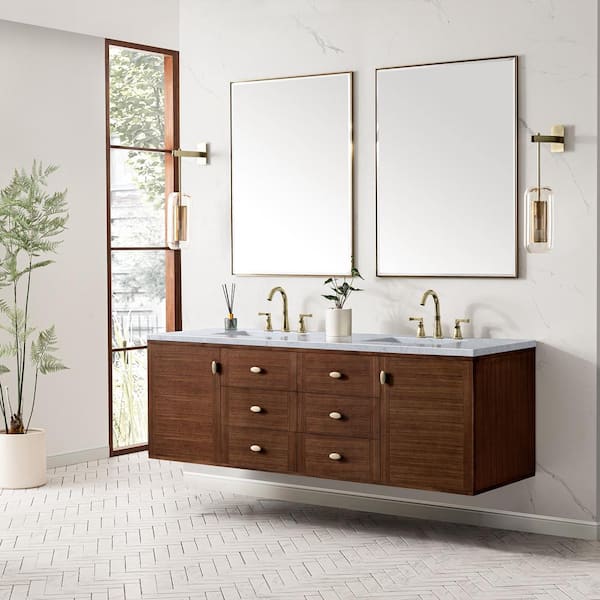Amberly 71.9 in. W x 23.4 in. D x 33.5 in. H Bath Vanity Cabinet Without Top in Mid-Century Walnut