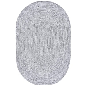 Braided Ivory Black Doormat 3 ft. x 5 ft. Solid Oval Area Rug