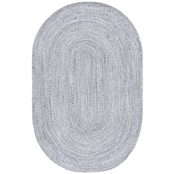 SAFAVIEH Braided Ivory Black 3 ft. x 5 ft. Solid Oval Area Rug