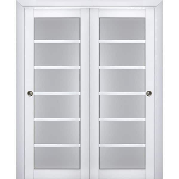 72 in. x 96 in. 2 Panel White Finished Solid Wood Sliding Door with Hardware