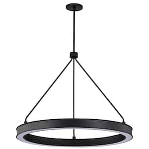 Longford 30-Watt 1-Light Textured Black Integrated LED Pendant Light with White Acrylic Shade