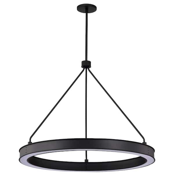 Longford 30-Watt 1-Light Textured Black Integrated LED Pendant Light with White Acrylic Shade