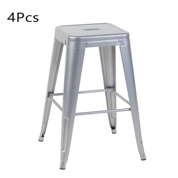 30" H Silver Backless Metal Bar Stools, Set of 4, Easy Assembly, Ideal for Garden Patry & Patio Gatherings