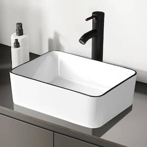 16 in. Ceramic Rectangular Vessel Sink in White with Faucet