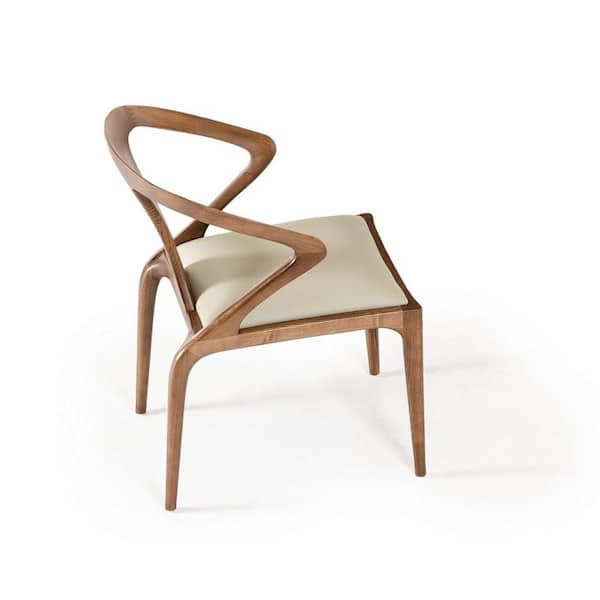 Benjara Beige and Brown Vegan Faux Leather Flexed Arms Dining Chair
