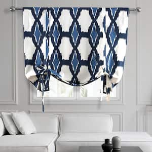Sorong Royal Blue Printed Cotton Rod Pocket Room Darkening Tie-Up Window Shade - 46 in. W x 63 in. L (1 Panel)