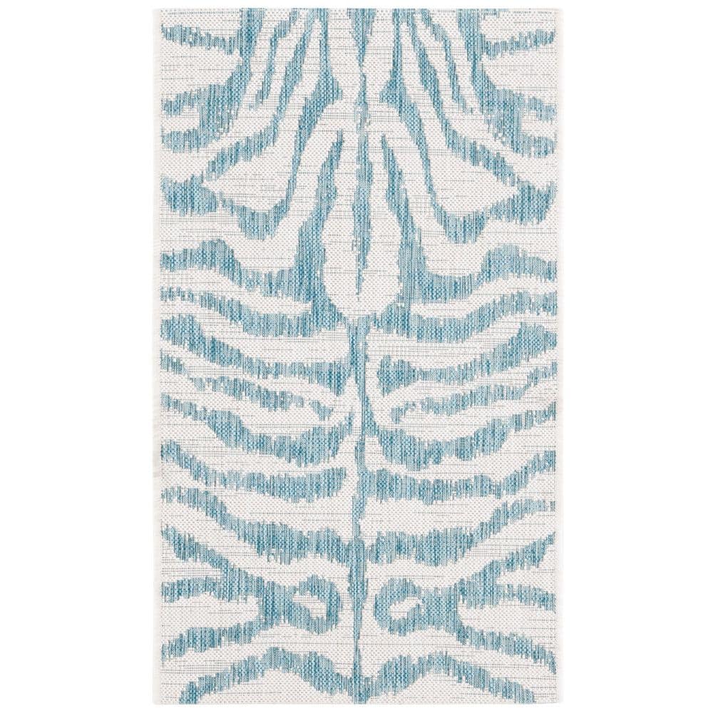 SAFAVIEH Courtyard Ivory/Aqua 2 ft. x 4 ft. Zebra Indoor/Outdoor