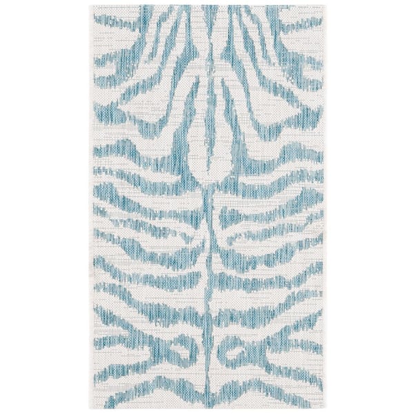 Courtyard Ivory/Aqua 2 ft. x 4 ft. Zebra Indoor/Outdoor Area Rug