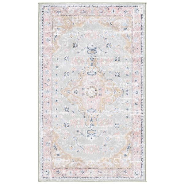 Bayside 2 ft. x 4 ft. Sage/Gold Machine Washable Border Medallion Area Rug