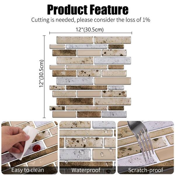 Smart Tiles Bellagio Keystone Beige, Bronze, Brown 10-in x 10-in Glossy Resin Mixed Pattern Peel and Stick Wall Tile (2.65-sq. ft/ Carton)