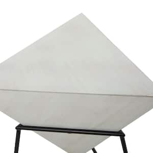 17 in. White Inverted Pyramid Geometric Large Triangle Wood End Table with Black Metal Stand